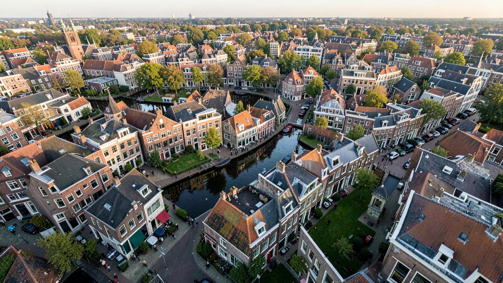 Aerial view of Amsterdam's canal ring and surrounding neighbourhoods