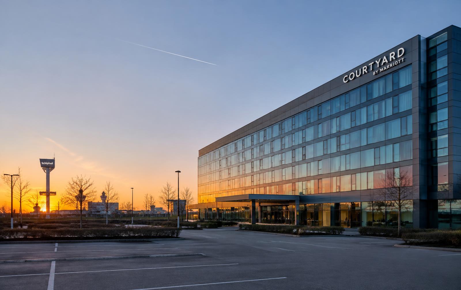 Schiphol Airport terminal area with hotels and transport links