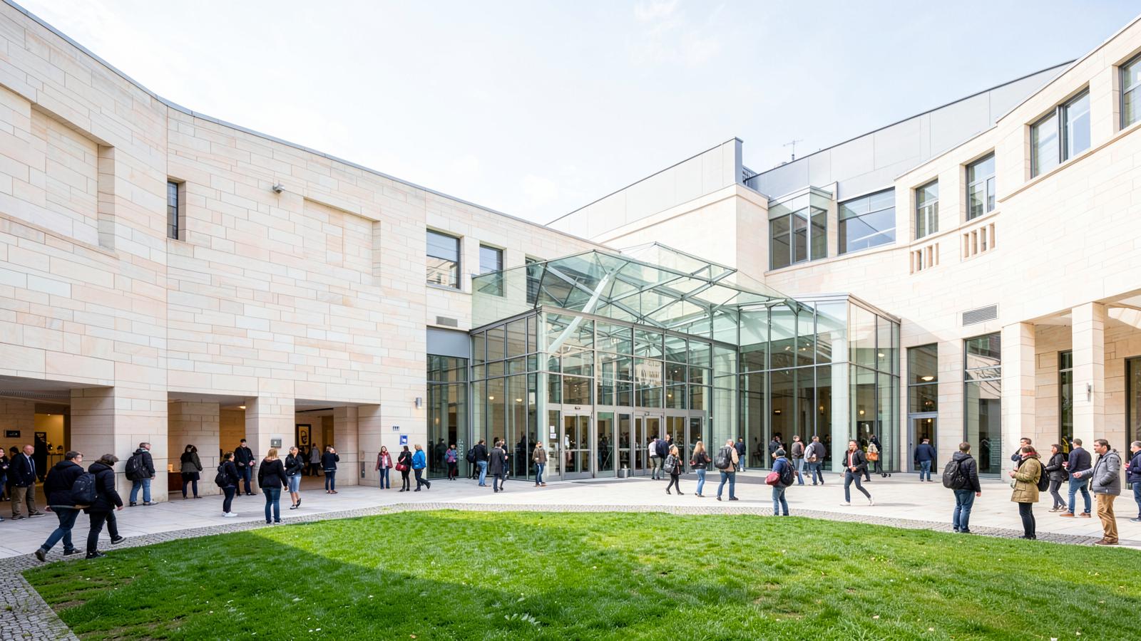 The modern glass entrance building of the Van Gogh Museum on Museumplein